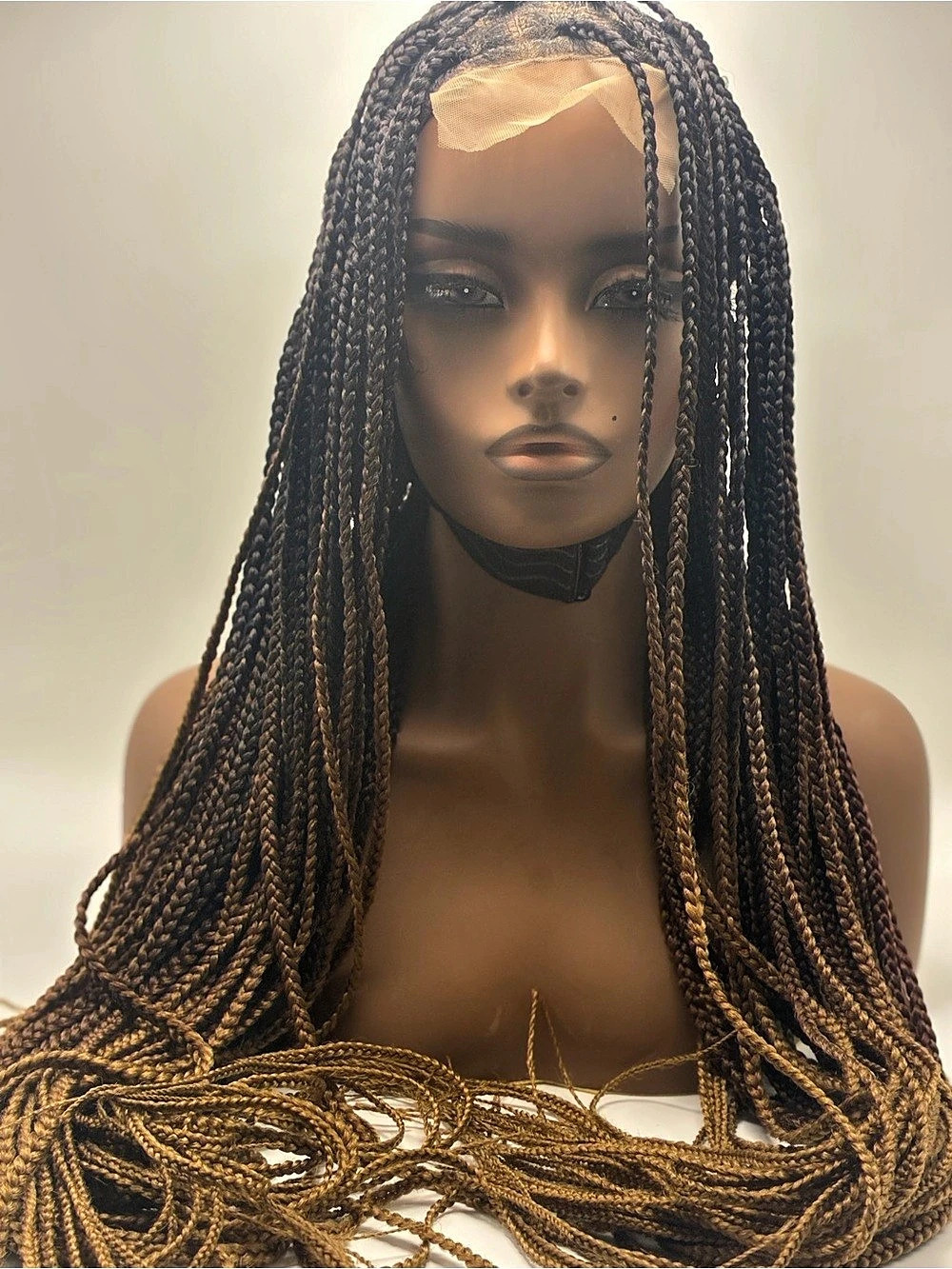Long Braided Lace Front Wig in Black & Brown Like New. Synthetic wig. 30”